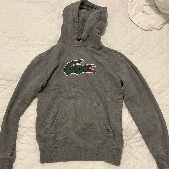 Lacoste grey hoodie green crocodile logo size small - Picture 2 of 3